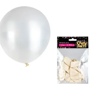 Metallic White Balloons, 6-pack