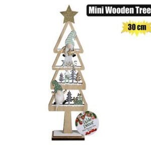 XMAS TABLE DECOR MINI WOODEN TREE 30cm