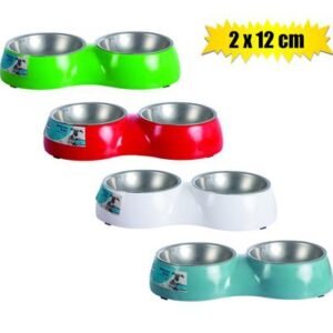 Pet dog/cat bowl plastic+stainless steel 12cm double