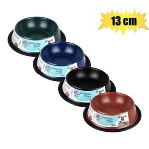 PET DOG/CAT BOWL STAINLESS STEEL DARK COLOURS 13cm