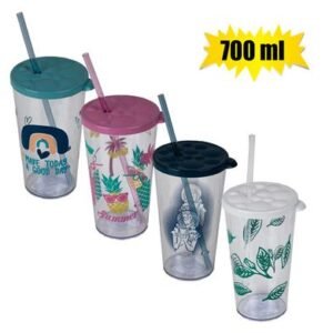 TUMBLER W/STRAW BUBBLE 700ml